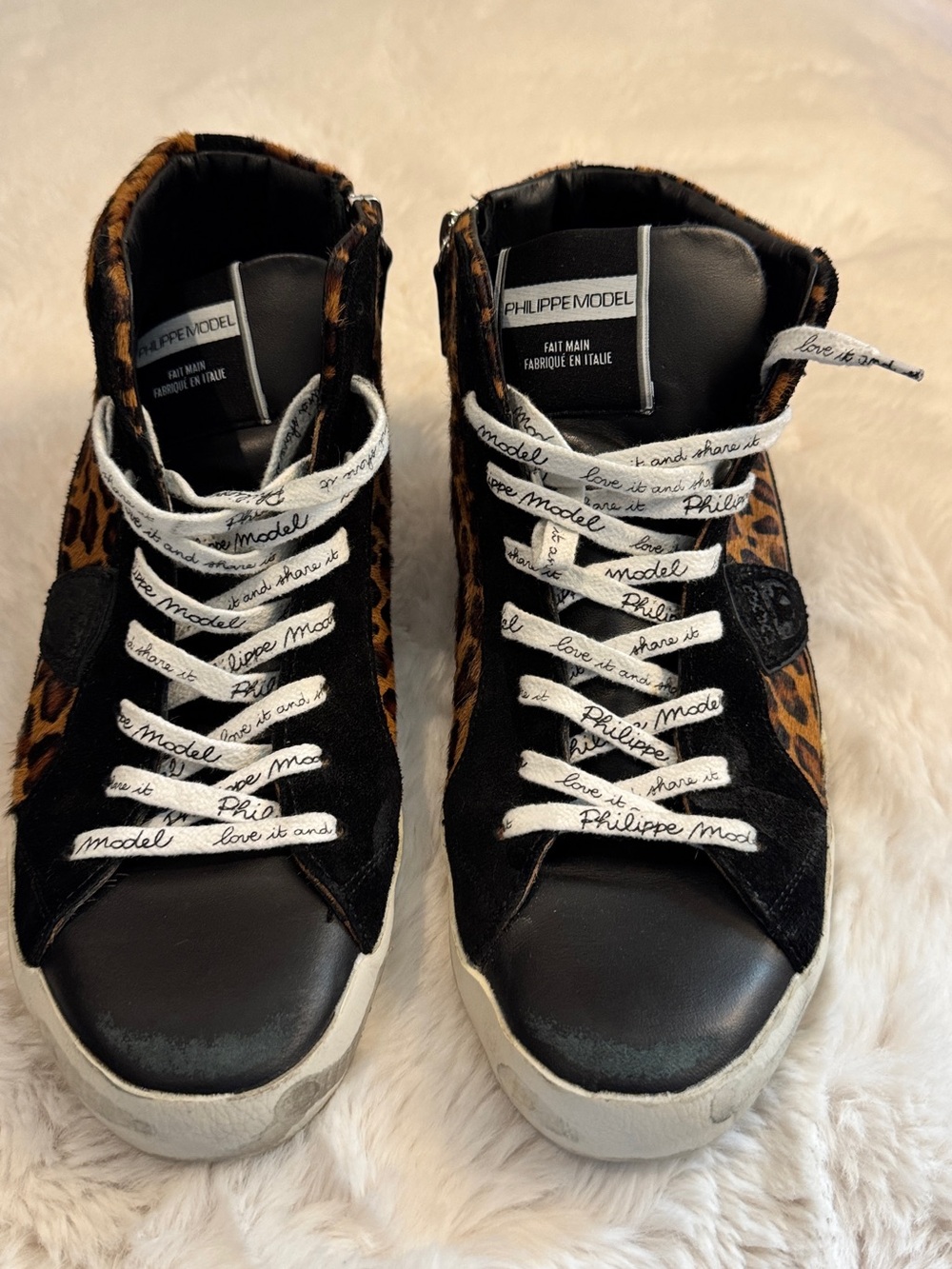 Philippe Model Black and Brown Leopard-Print High-Top Sneakers